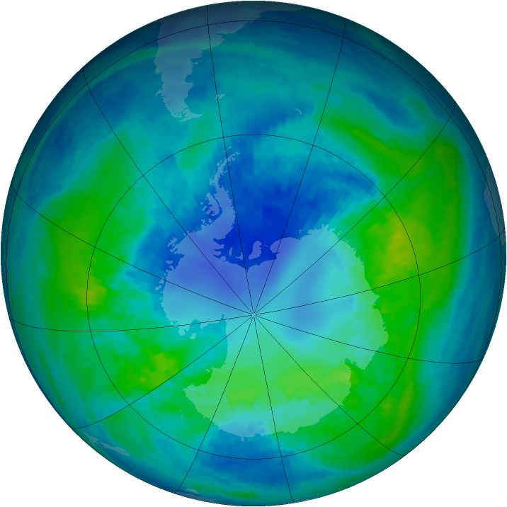 Antarctic ozone map for 15 April 2004